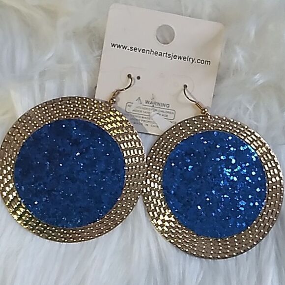 retro disco blue sparkle earrings - Picture 3 of 9